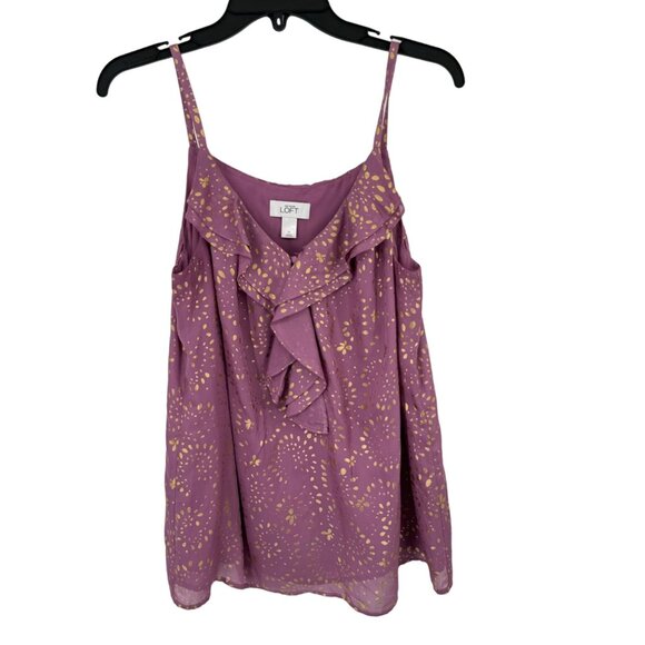 LOFT Womens Purple sleeveless Ruffle Tank Top blouse Size Medium gold - Picture 2 of 9
